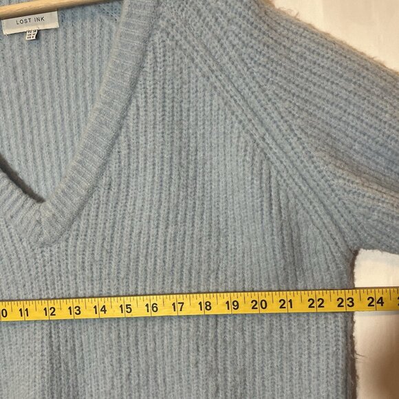 Anthropologie LOST INK Women Sweater Size 6 Oversized Light Blue Gray V Neck - Picture 9 of 13